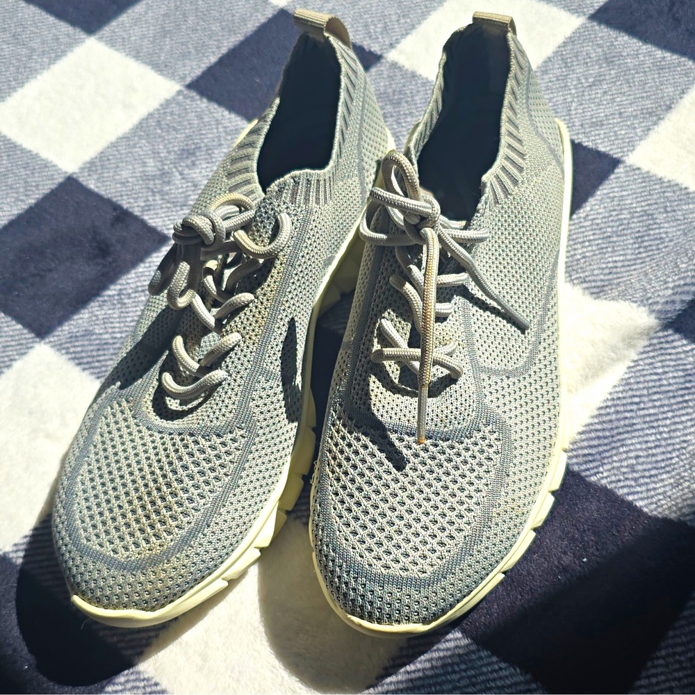 NAOT Gray Knit Lace-Up Low Top Athletic Sneakers White Sole Women's 8